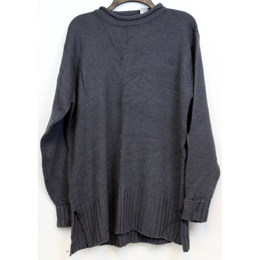 Carolyn Taylor Dark Grey Sweater sz M Loose Fit Slit Long Rolled Mock Neck Baggy